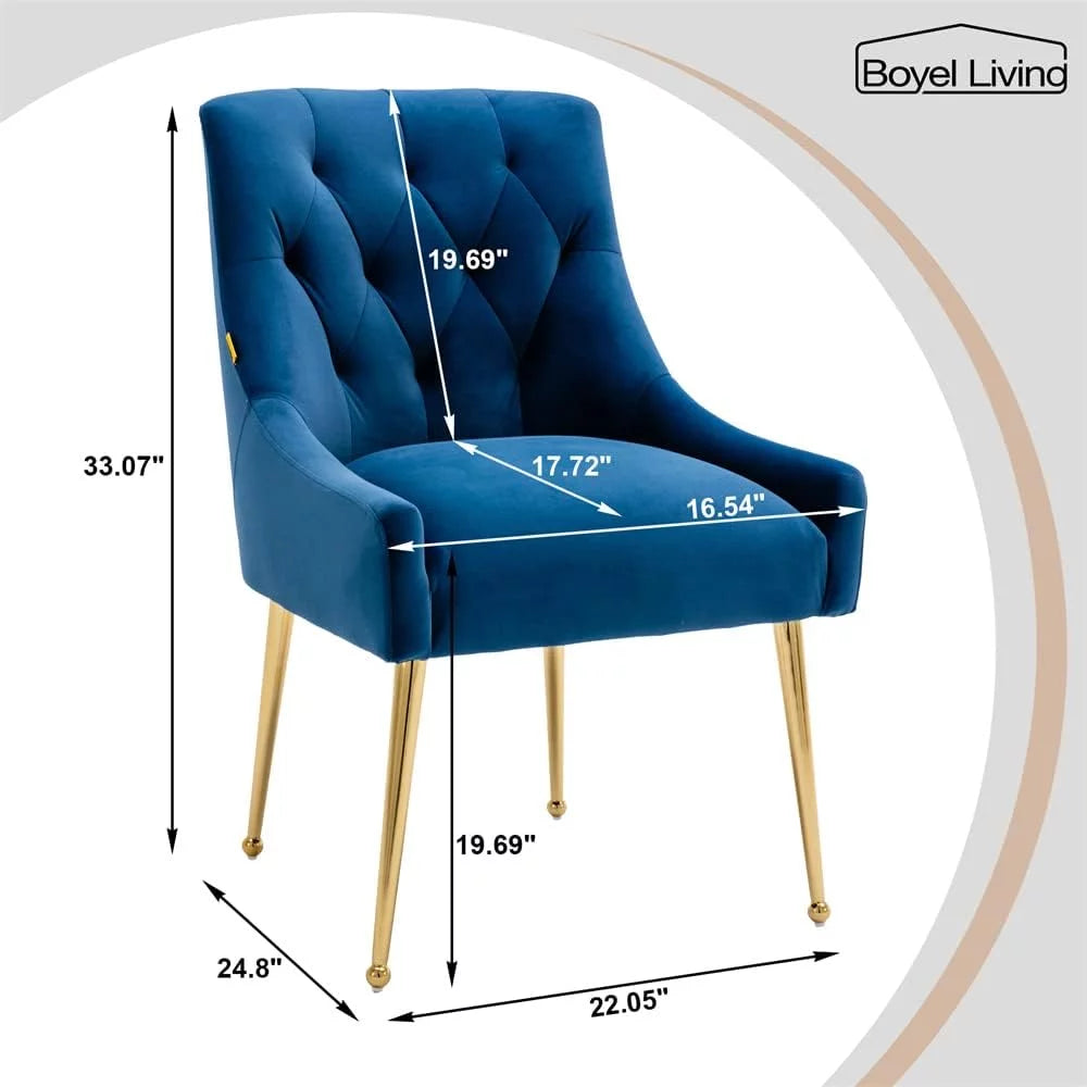 Navy Blue Velvet Dining Chair Set of 2 with Gold Legs Z224830