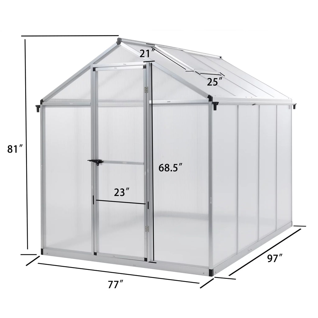 White 6' x 8' Polycarbonate Greenhouse with Aluminum Frame W229