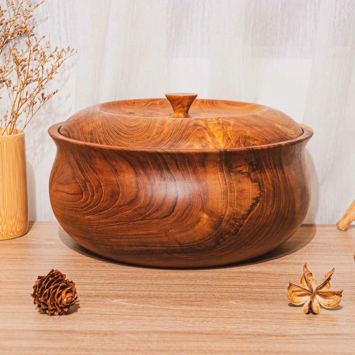 Teak Wood Salad Serving Bowl with Lid R83342