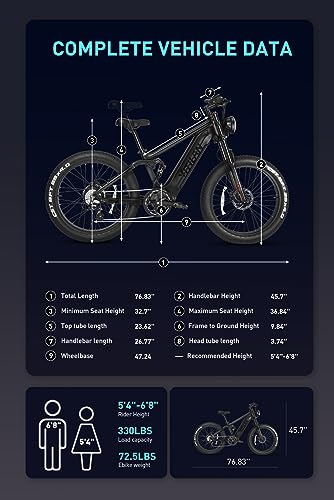 750W Fat Tire Electric Bike 26 Inch 20AH Removable Battery Full Suspension Shimano 8 Speed C446511