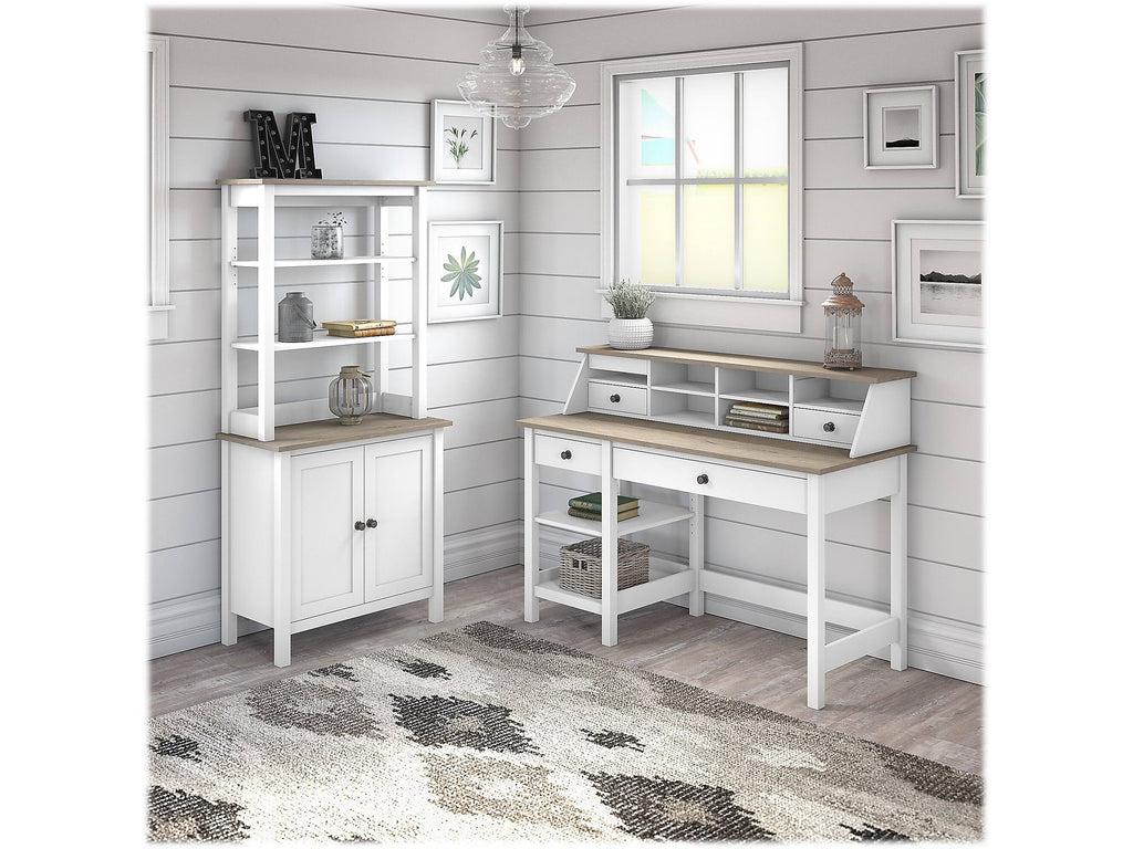 Shiplap Gray/Pure White Computer Desk with Shelves V787723