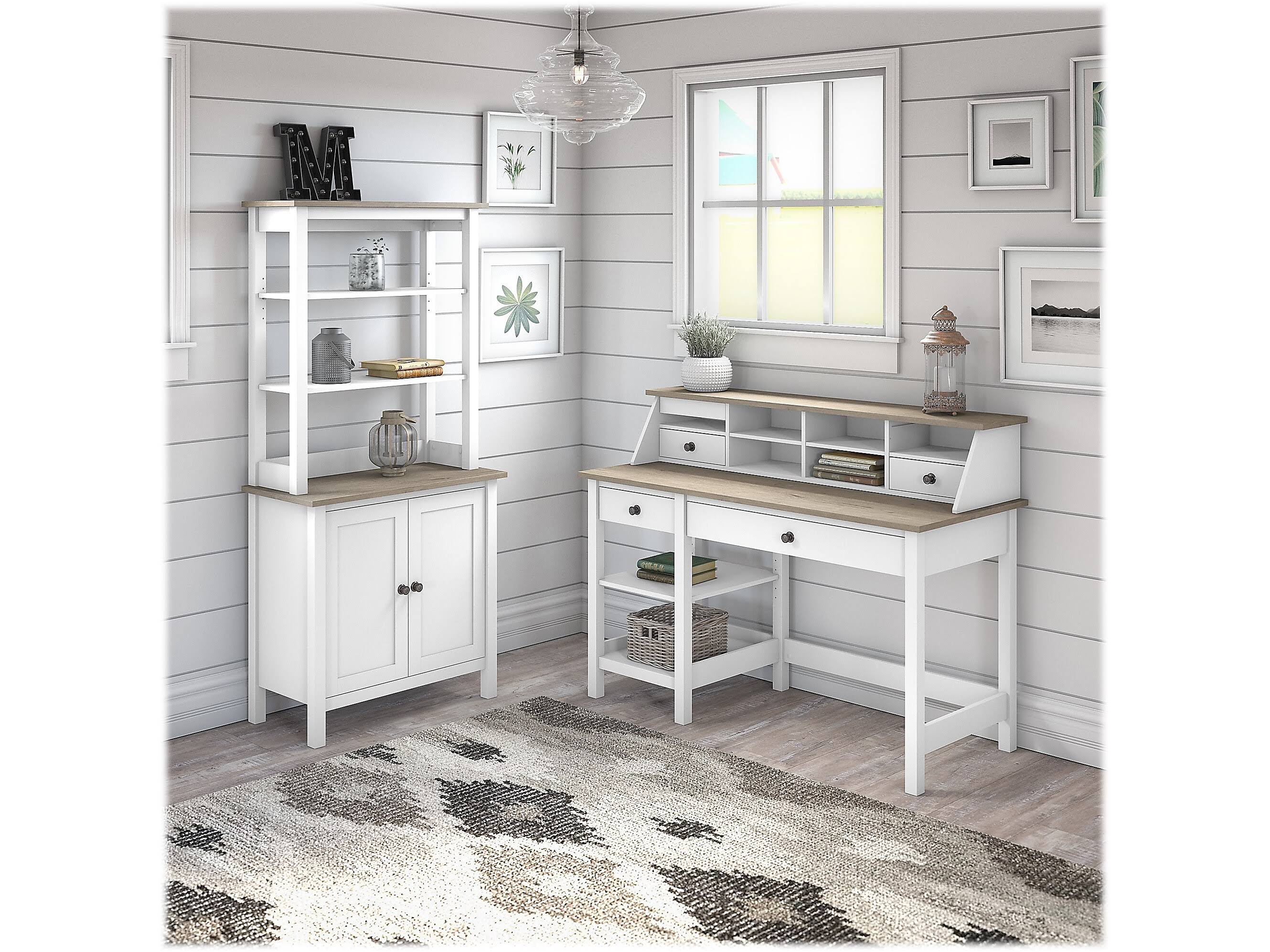 Shiplap Gray/Pure White Computer Desk with Shelves V787723