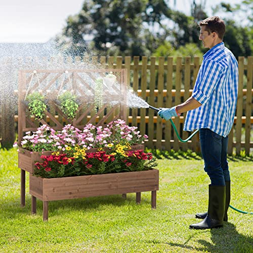 2-Tier Raised Wooden Garden Bed with Trellis X916419