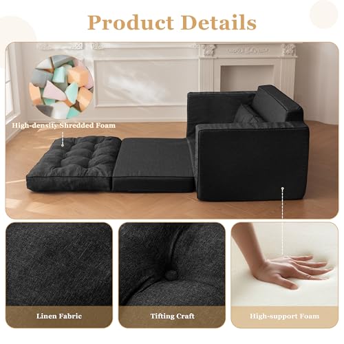55" Convertible Sofa Bed Couch Futon with Reclining Backrest and Pillows A648629