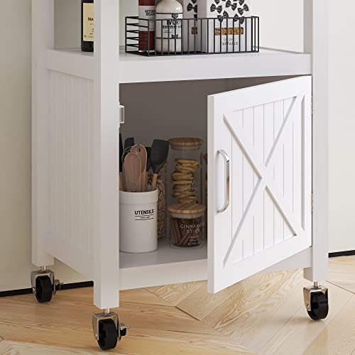 White Rolling Kitchen Island Cart with Storage, Barn Door and Drawer, 36” H K934