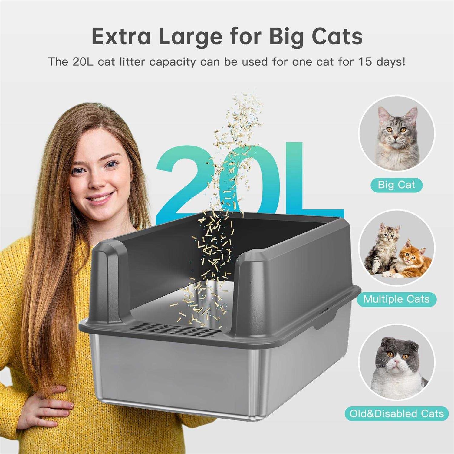 Stainless Steel Cat Litter Box with Lid XL E87265