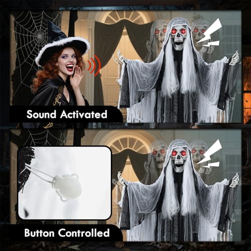 5 FT Witch Animatronic Halloween Decorations with Sound Activation and Glowing Red Eyes Y116977