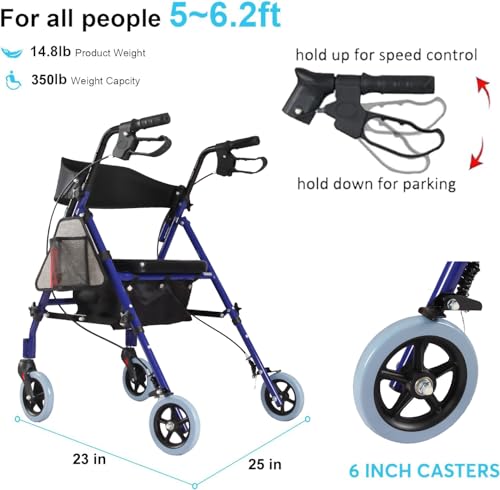 Blue Steel Rollator Walker with Seat Y1259