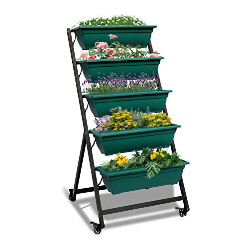 Green Vertical Garden Planter with 5 Boxes and Wheels Y831244