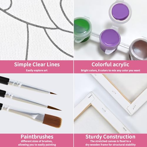 2 Pack Pre Drawn Canvas Painting Kit with Paints Brushes Pallets (8x10) Y12530