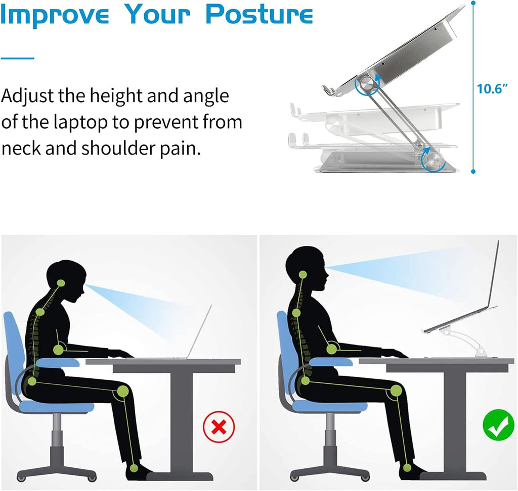 Silver Foldable Height Adjustable Laptop Stand with Fan T8640