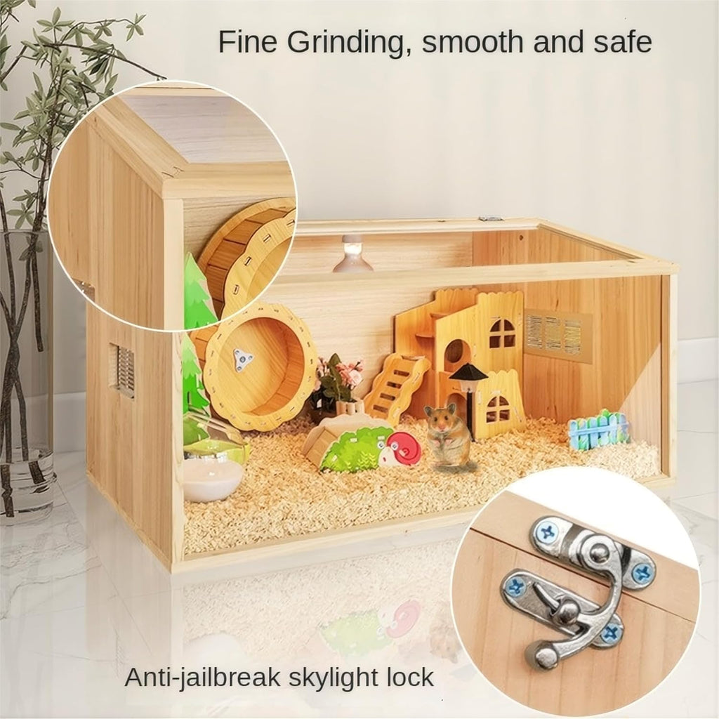 32 Inch Wooden Hamster Cage with Acrylic Sheets M525144