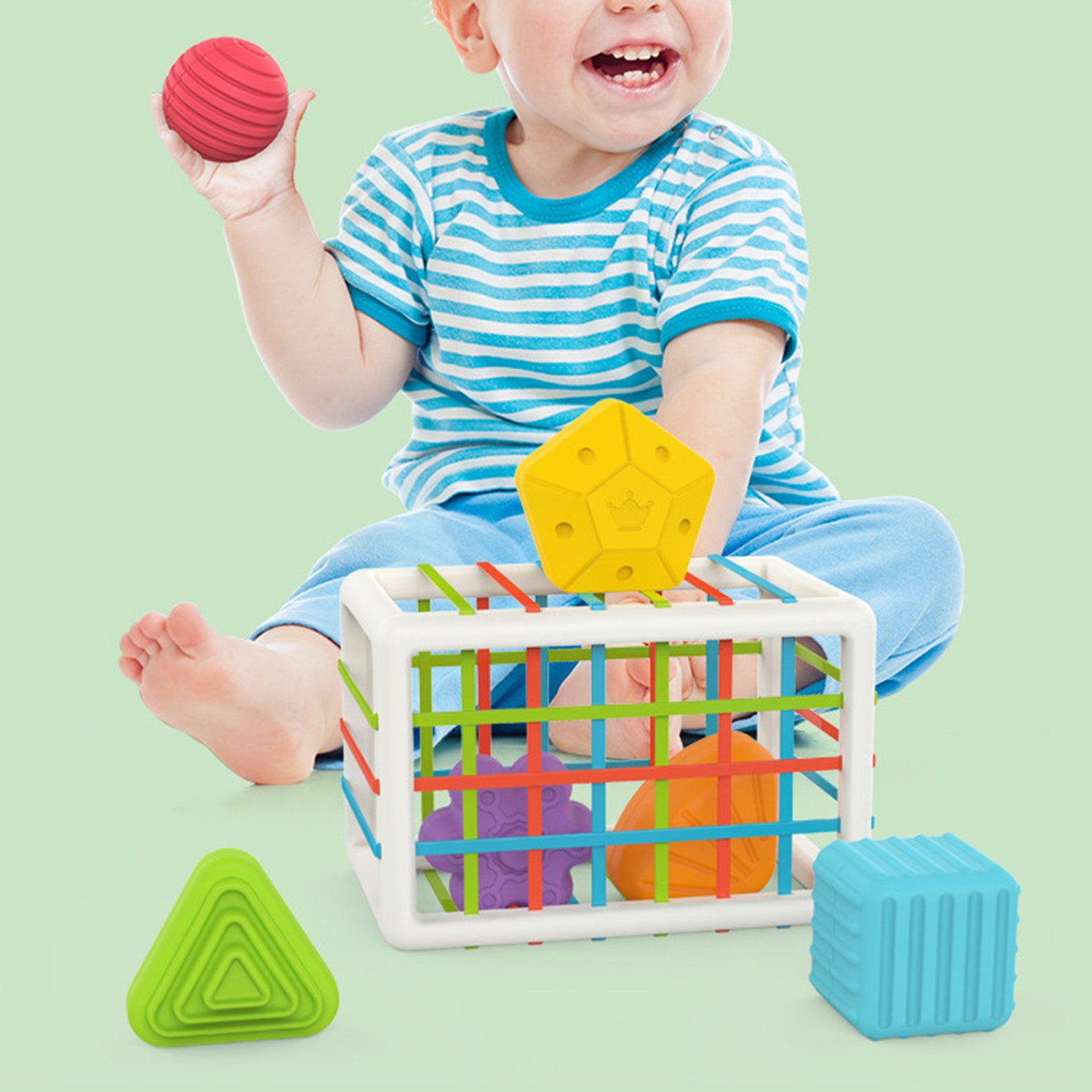 Shape Sorter Baby Toys with Storage Cube Bin & Sensory Shape Blocks Q541