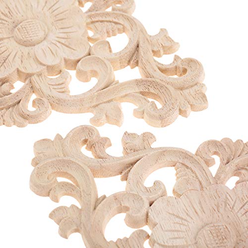 Wood Carved Appliques, 2Pcs Wooden Decorative Onlays, 15x10.5cm Y969425