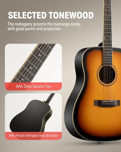Black Full Size Acoustic Guitar Dreadnought Bundle Set with Gig Bag, Strap, Tuner, Pickguard Q5169