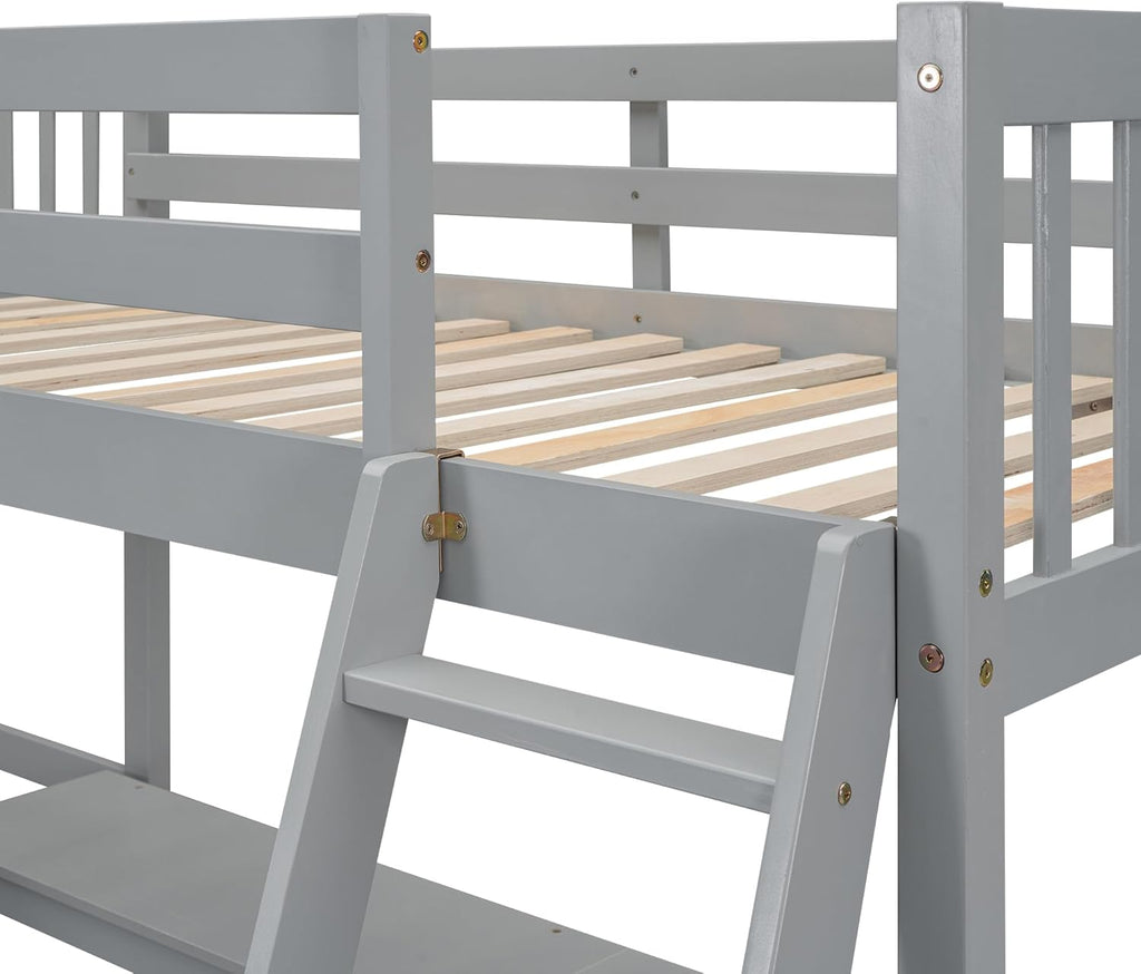 Gray Twin Size L-Shaped Loft Bed with Ladder and 2 Built-in Desks B656
