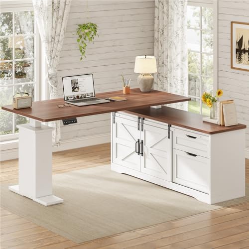 Black L Shaped Standing Desk with Storage Drawers and Power Outlets K62772