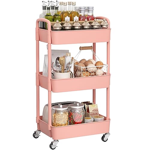 Black 3-Tier Plastic Rolling Utility Cart with Wheels A402