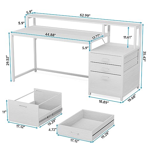 63 Inch Computer Desk with File Drawer Cabinet and Monitor Stand X910