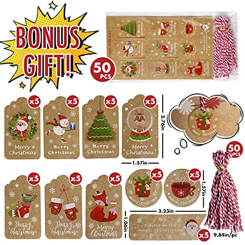 24 Pack Assorted Sizes Kraft Paper Bags with Handles and 50 Tags A46786