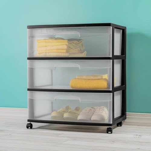 3-Drawer Black Clear Rolling Storage Cart U81844