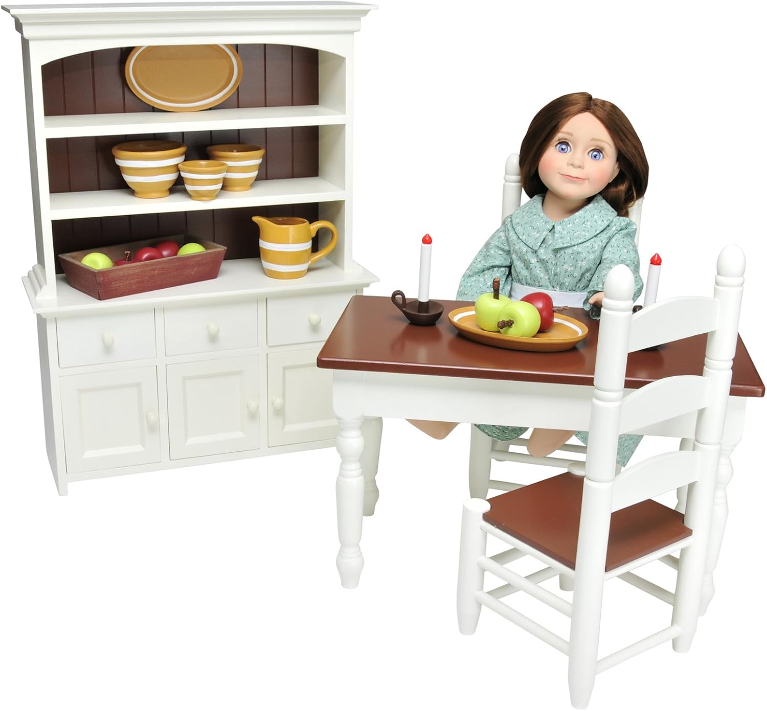 18 Inch Doll Furniture Wooden Kitchen Table and Two Chairs U7041