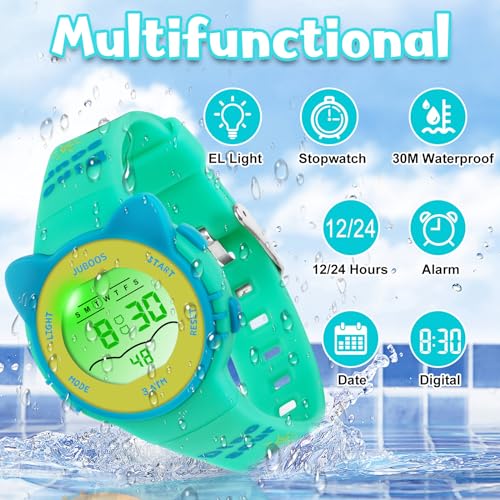 Waterproof LCD Digital Sports Kids Watch with 7 Color LED Lights O2823