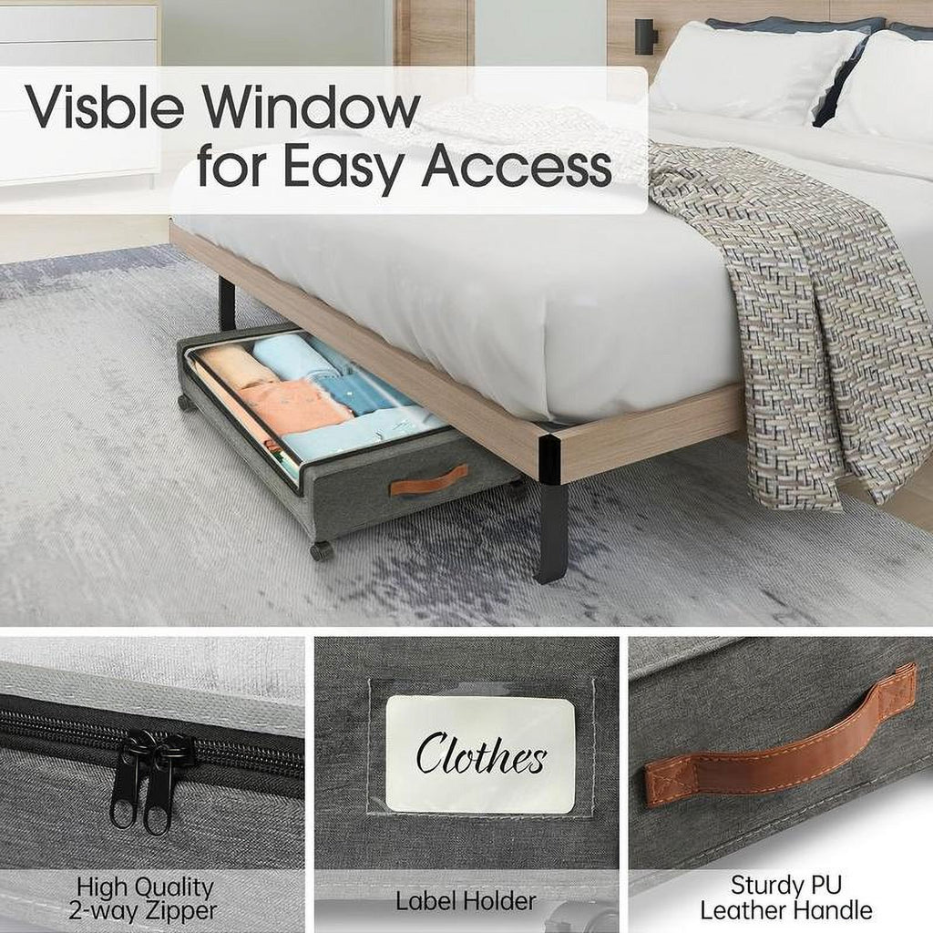 2-Pack Underbed Storage Boxes with Silent Wheels and Clear PVC Window Z3994