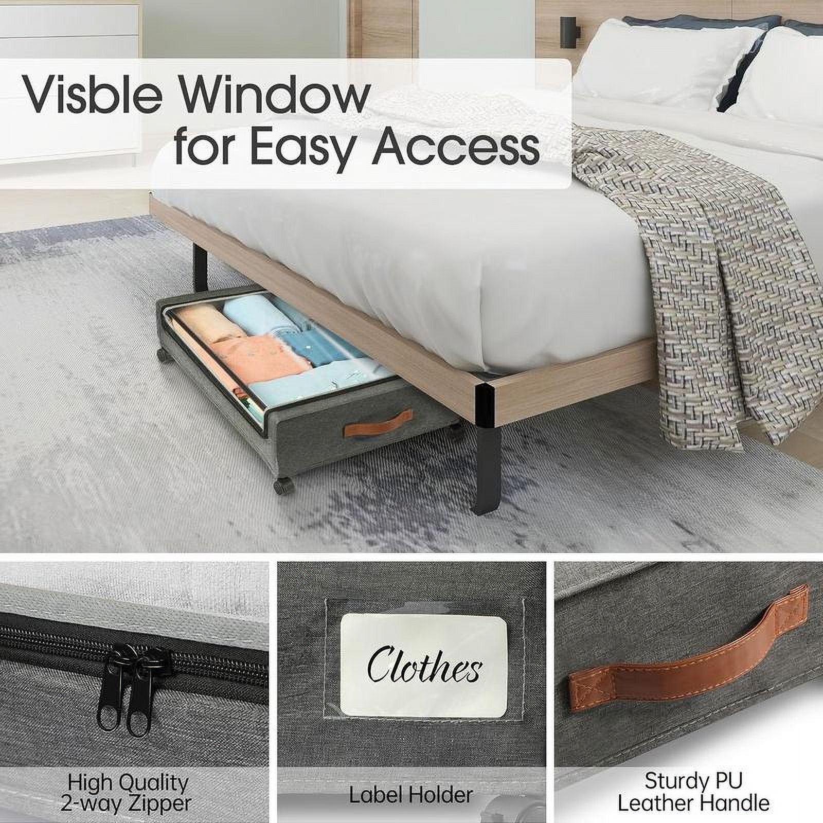 2-Pack Underbed Storage Boxes with Silent Wheels and Clear PVC Window Z3994
