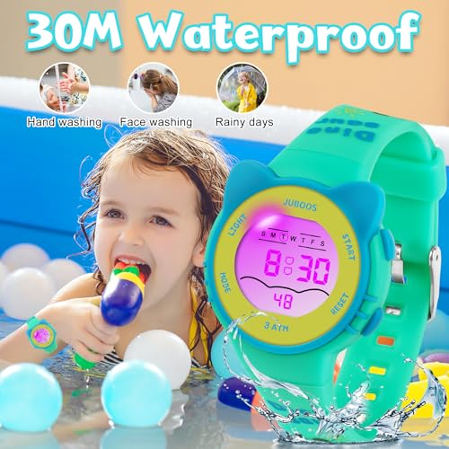 Waterproof LCD Digital Sports Kids Watch with 7 Color LED Lights O2823