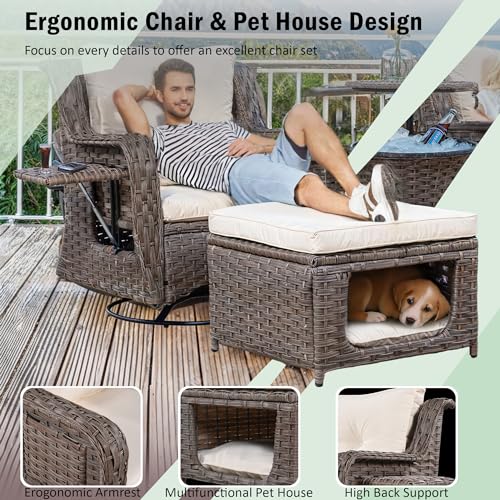 Beige Rattan Patio Furniture Set of 5 with Pet House C704704