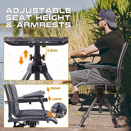 360 Degree Swivel Hunting Chair, 400 lbs Capacity, 4 Legs Height Adjustable, Padded Seat F75971
