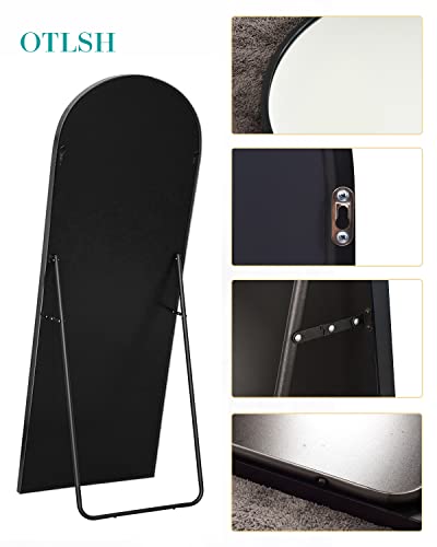 Arched Floor Mirror, 58" Full Length Mirror with Stand, Aluminum Frame - Black G72917