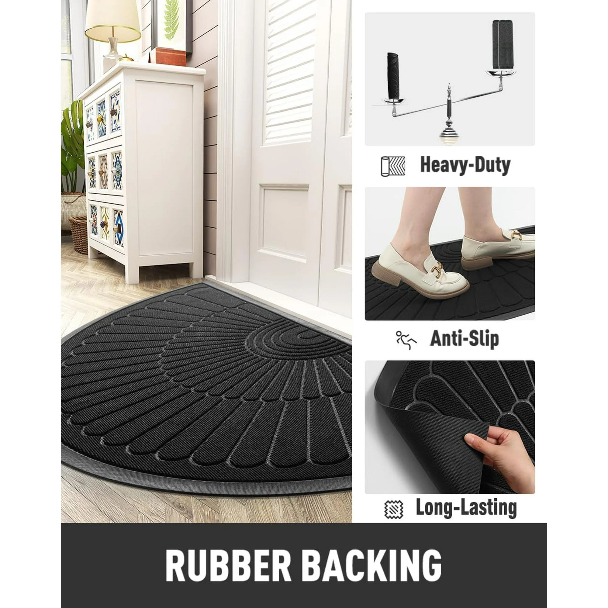 Black 24”x47” Durable Rubber Non Slip Door Mat M8733