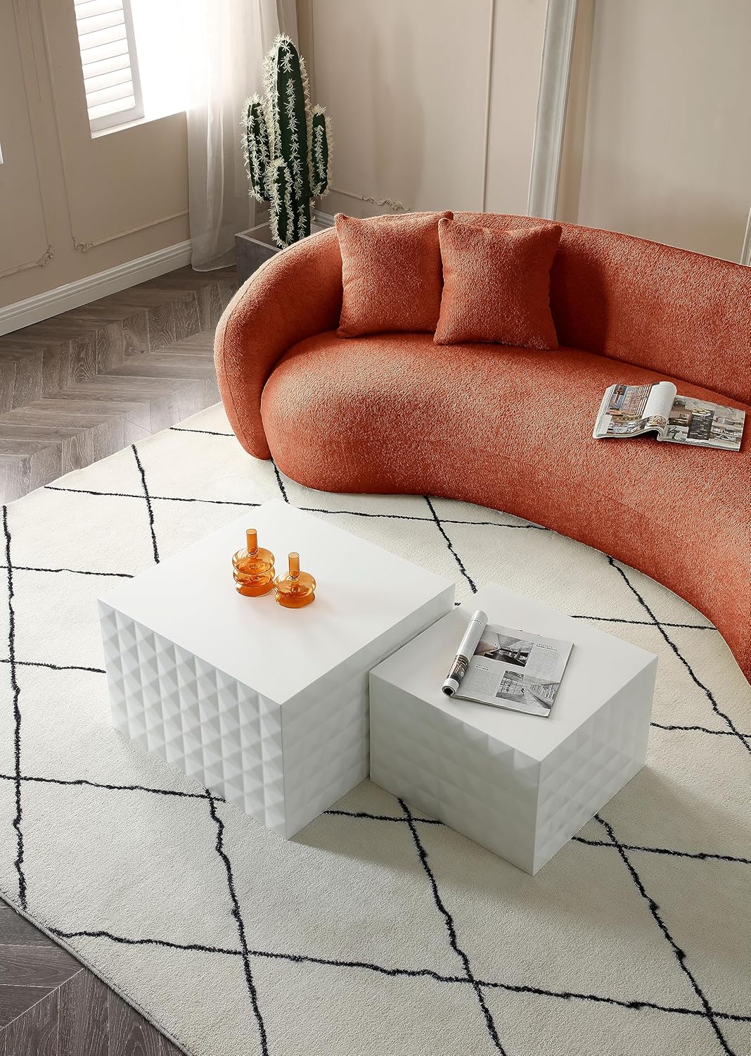 Orange Boucle 5 Seater Curved Sofa L36060