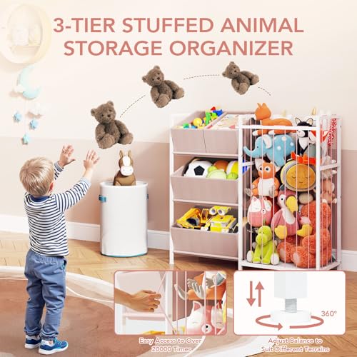 Pink Stuffed Animal Storage with 4 Removable Bins A353