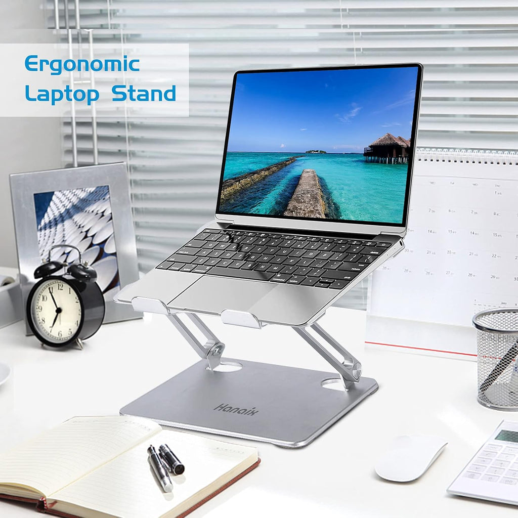 Silver Foldable Height Adjustable Laptop Stand with Fan T8640
