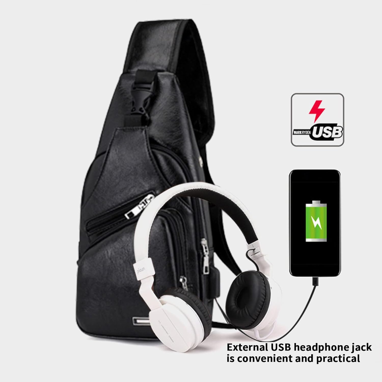 Waterproof Leather Sling Backpack with USB Charging Port A223