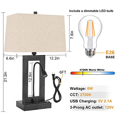 Table Lamps Set of 2, Dimmable with Fabric Lampshade K1063