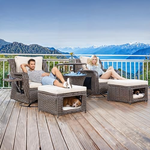 Beige Rattan Patio Furniture Set of 5 with Pet House C704704