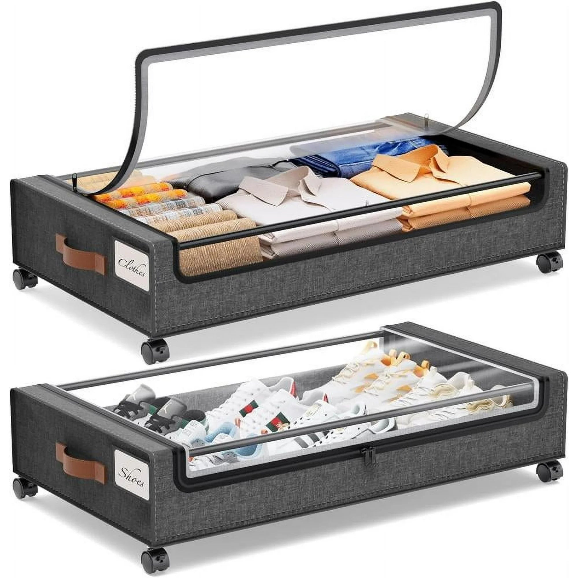 2-Pack Underbed Storage Boxes with Silent Wheels and Clear PVC Window Z3994