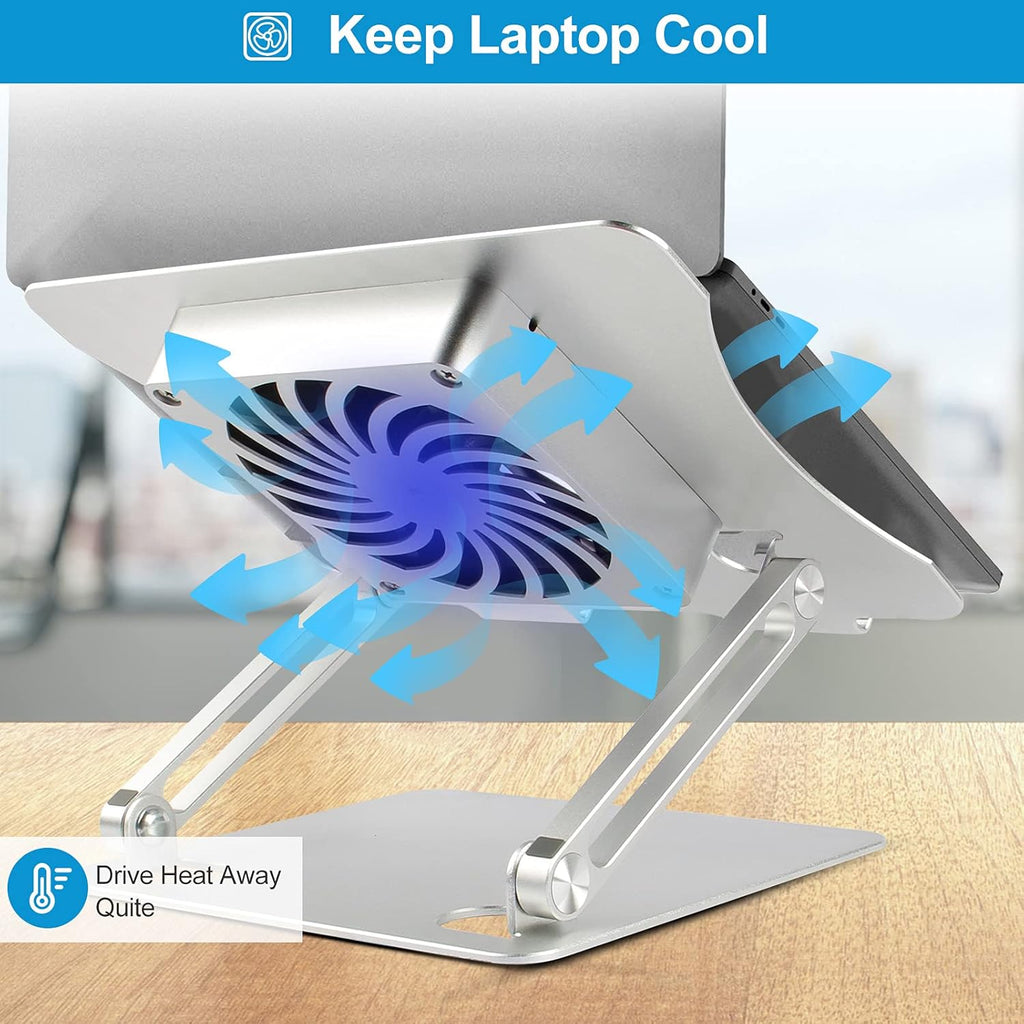Silver Foldable Height Adjustable Laptop Stand with Fan T8640