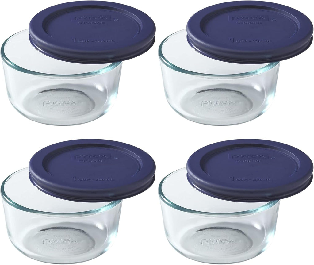 1-Cup Glass Bowls with Dark Blue Lids W940