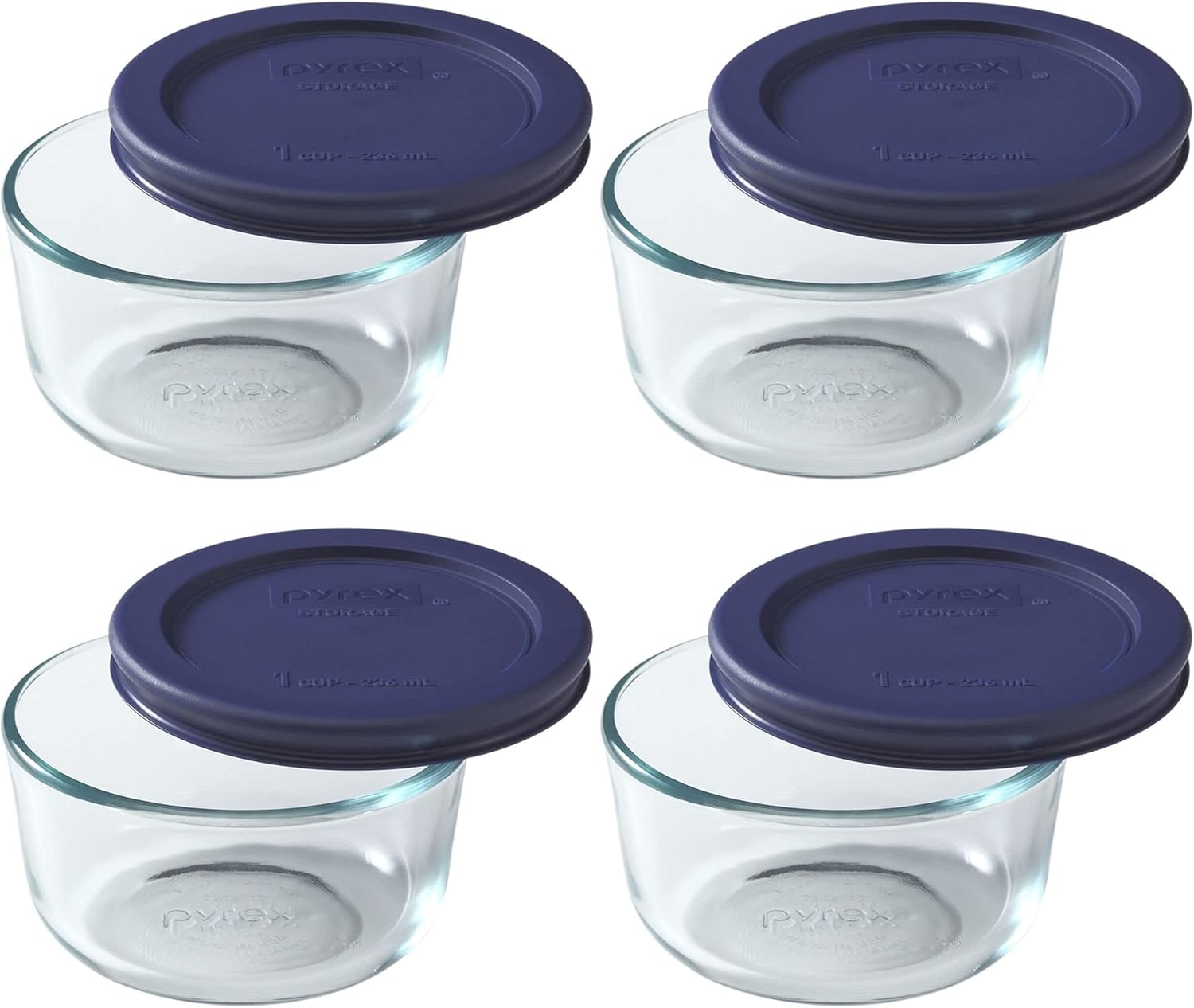 1-Cup Glass Bowls with Dark Blue Lids W940