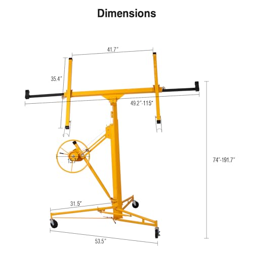 Drywall Lift Panel Hoist 150LBS with Adjustable Telescopic Arm & 3 Lockable Wheels P655