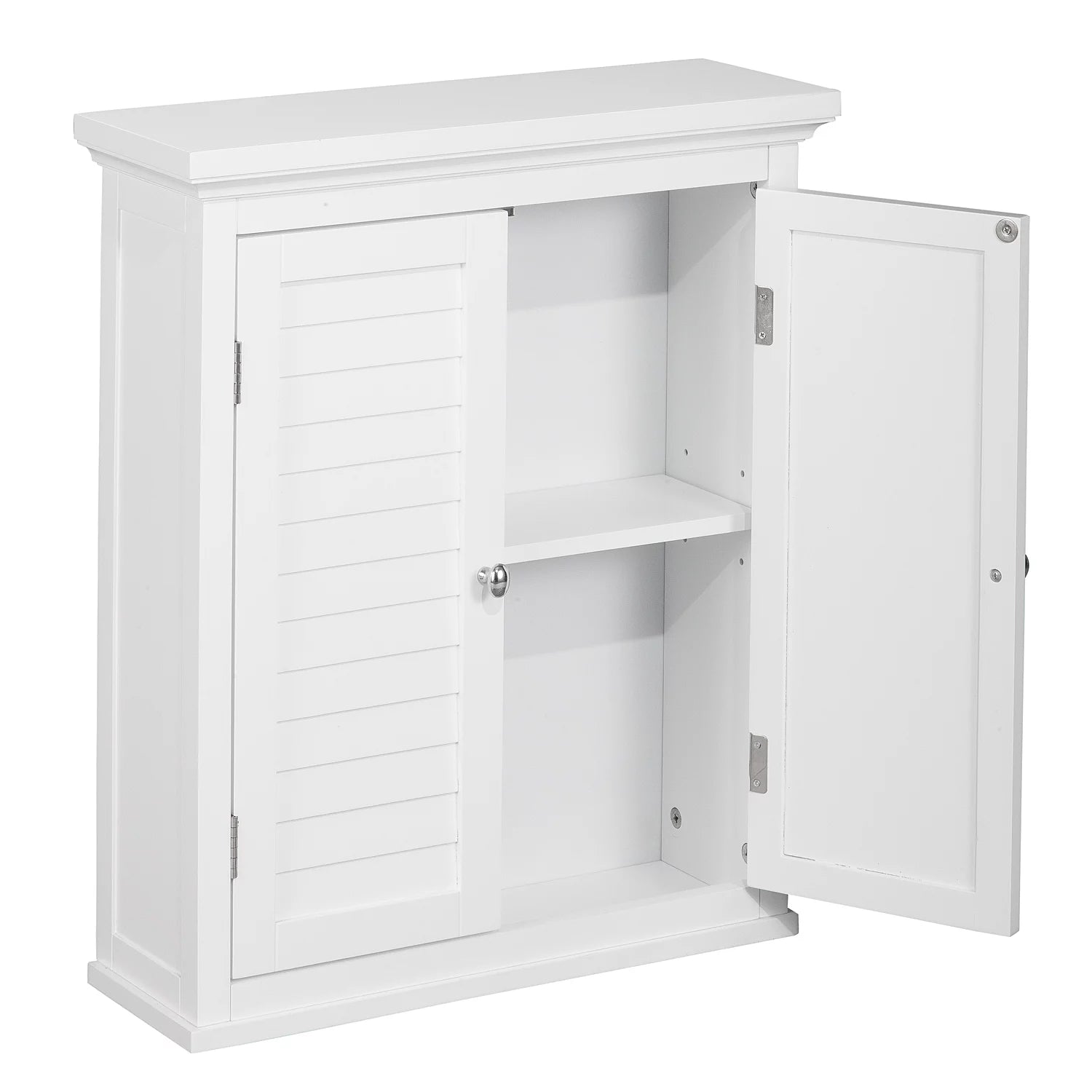 White Wooden Wall Cabinet with Shutter Doors M578