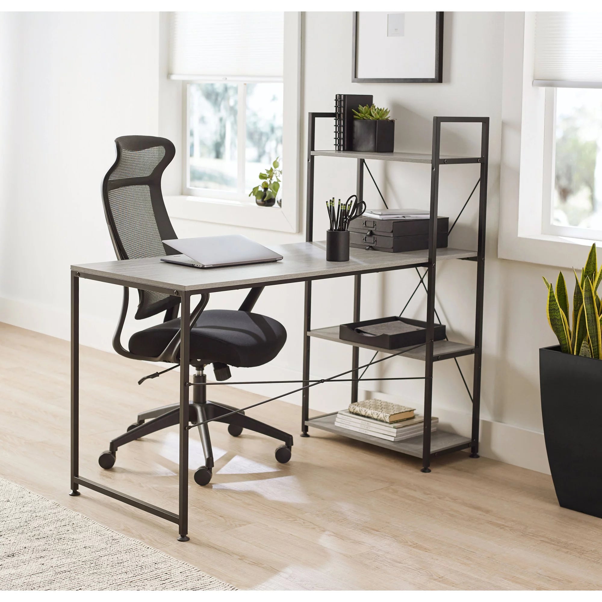 Gray Computer Desk With Storage Shelves Z920