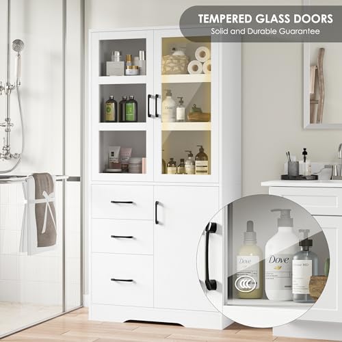 Black Tall Bookshelves with Glass Doors and 3 Drawers F901791