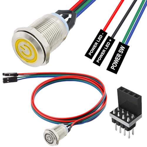 12mm Metal Button Cable PC Case LED Power Button ATX Supply On/Off Extension Cord with 1 to 2 splitters (Green) O981