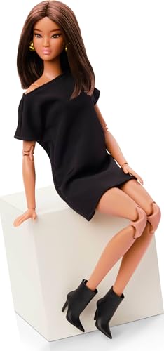 Red Curly Hair Black Mini Dress Posable Doll Q98975